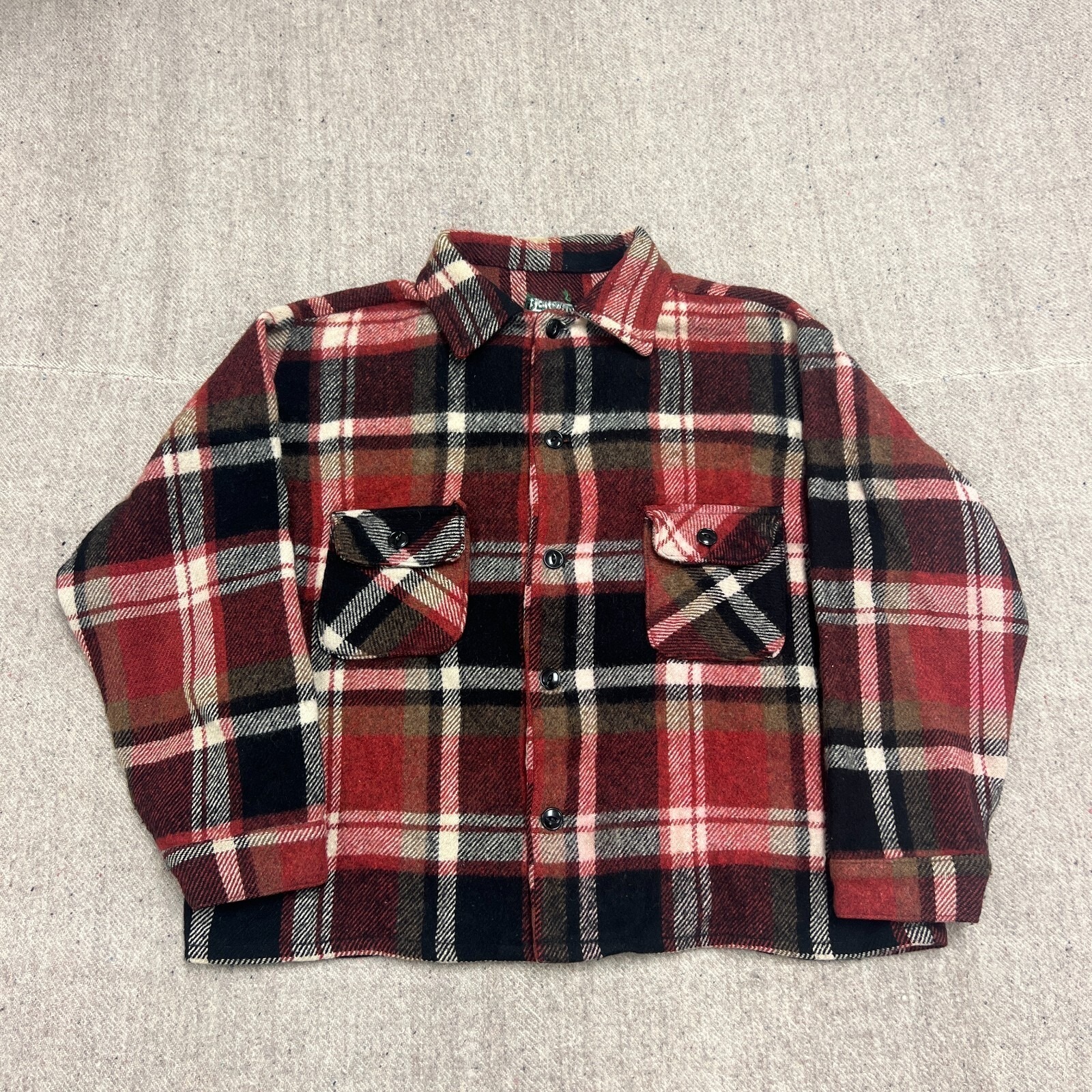 Vintage Bellaire Bell Plaid Shirt Mens Xl Red 1960s Wool Canada Flannel
